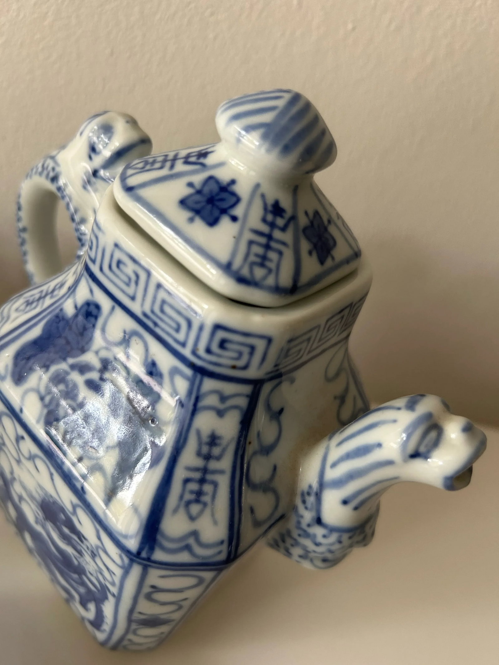 Vintage Porcelain Blue and White Chinese Dragon Tea Set- 6 Pieces - 5