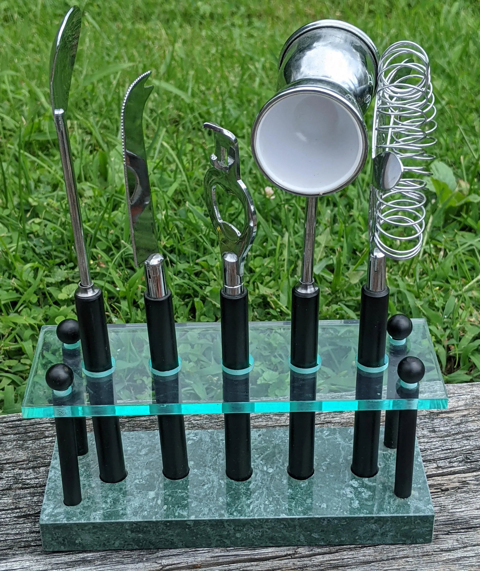 Vintage Postmodern Lucite and Faux Malachite Cocktail Bar Tools- Set of 5 - 10