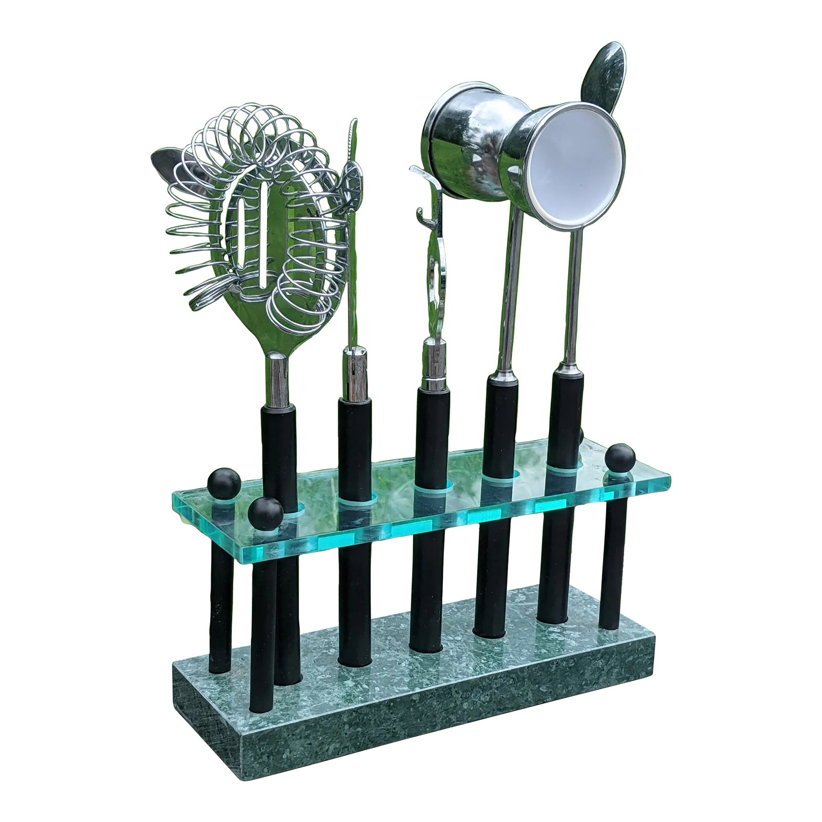Vintage Postmodern Lucite and Faux Malachite Cocktail Bar Tools- Set of 5 (1 of 10)