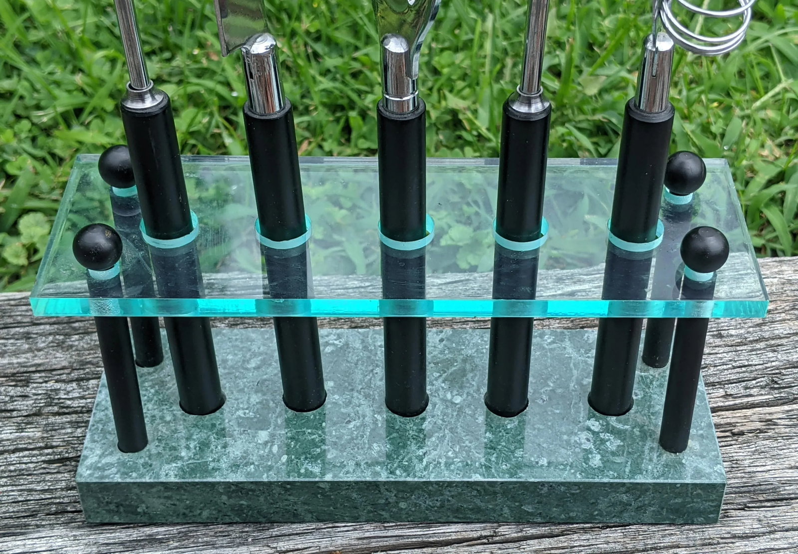 Vintage Postmodern Lucite and Faux Malachite Cocktail Bar Tools- Set of 5 - 8