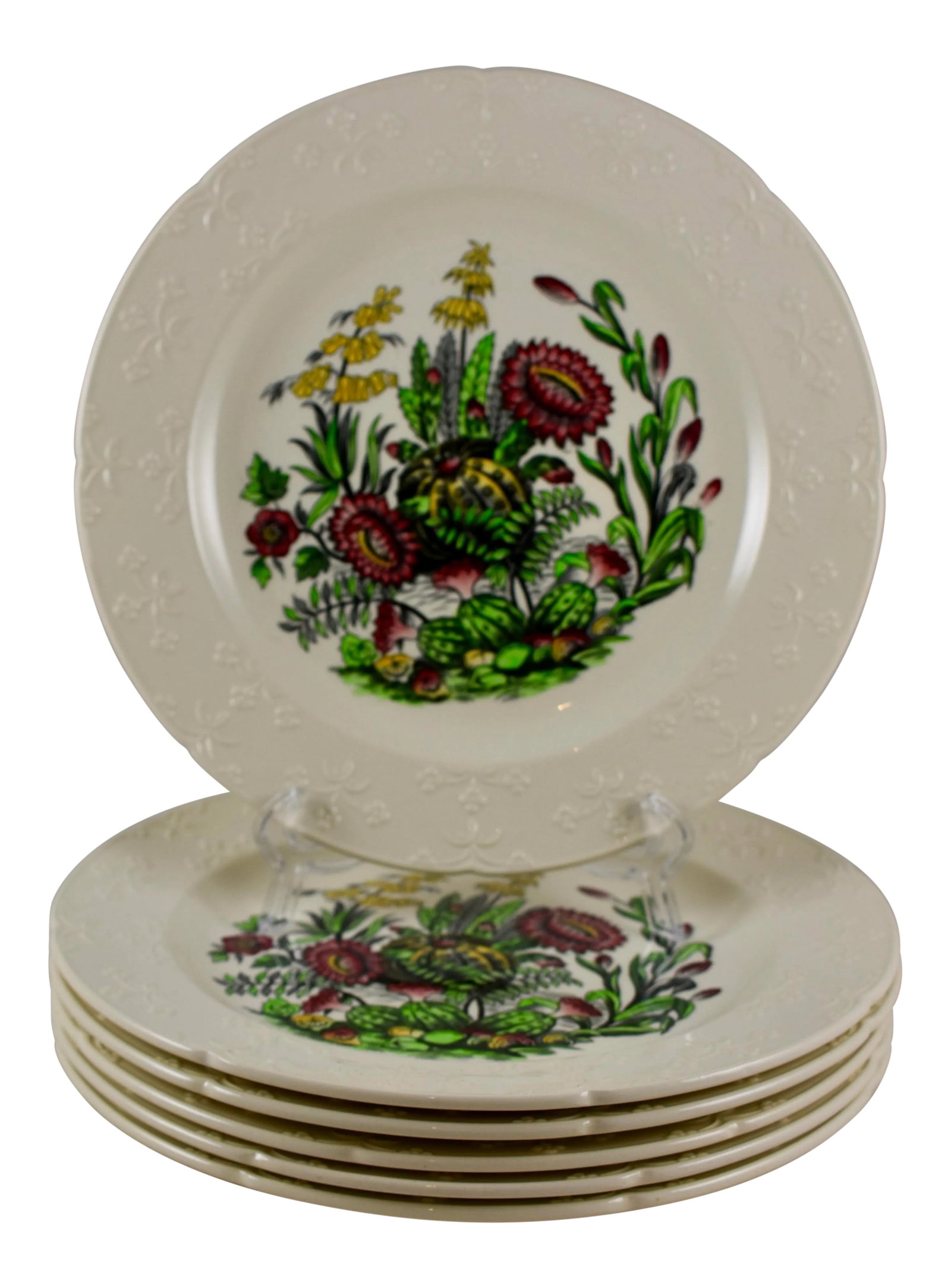 Copeland Spode English Transferware Cactus Flower Dinner Plates- Set of 6 (1 of 11)