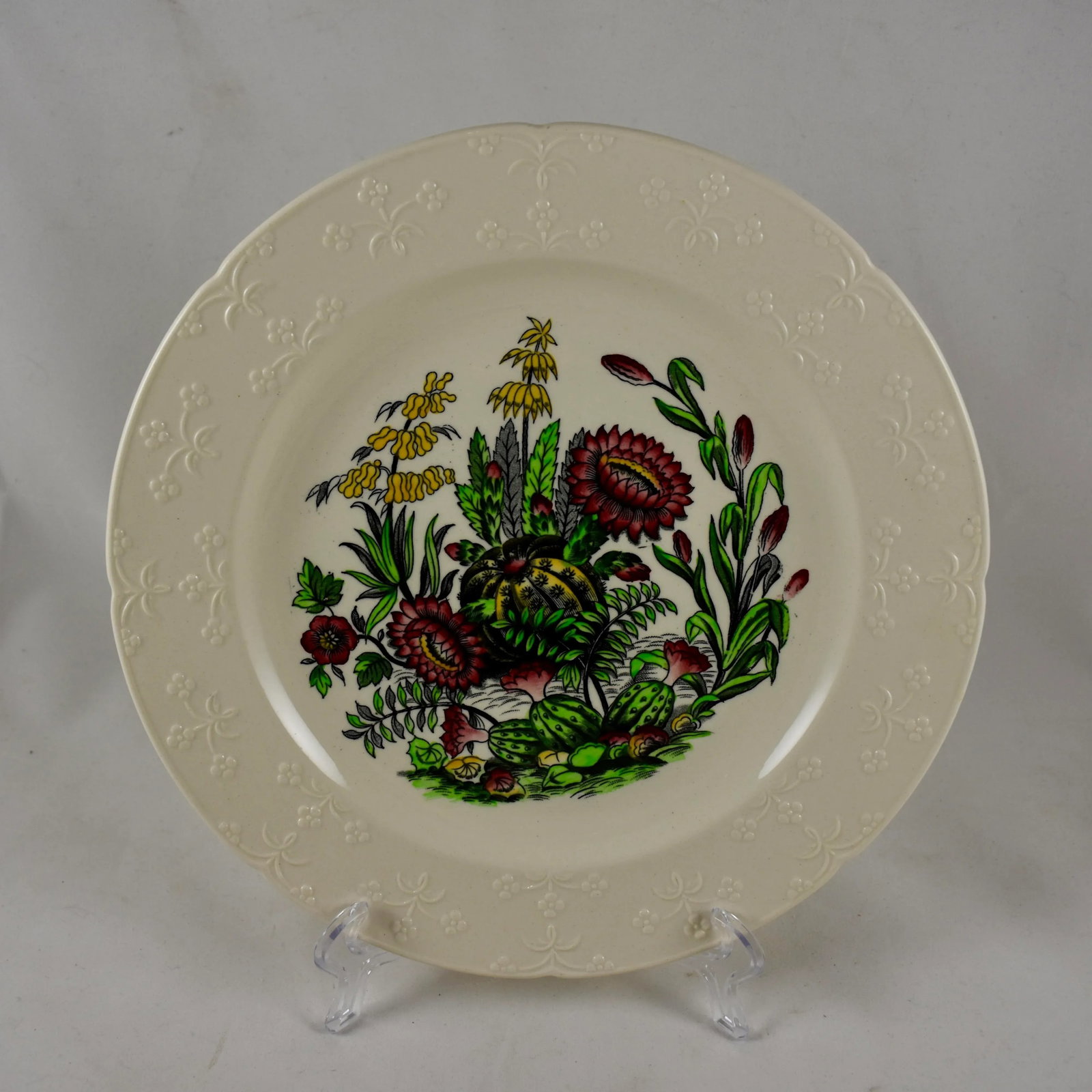 Copeland Spode English Transferware Cactus Flower Dinner Plates- Set of 6 - 2
