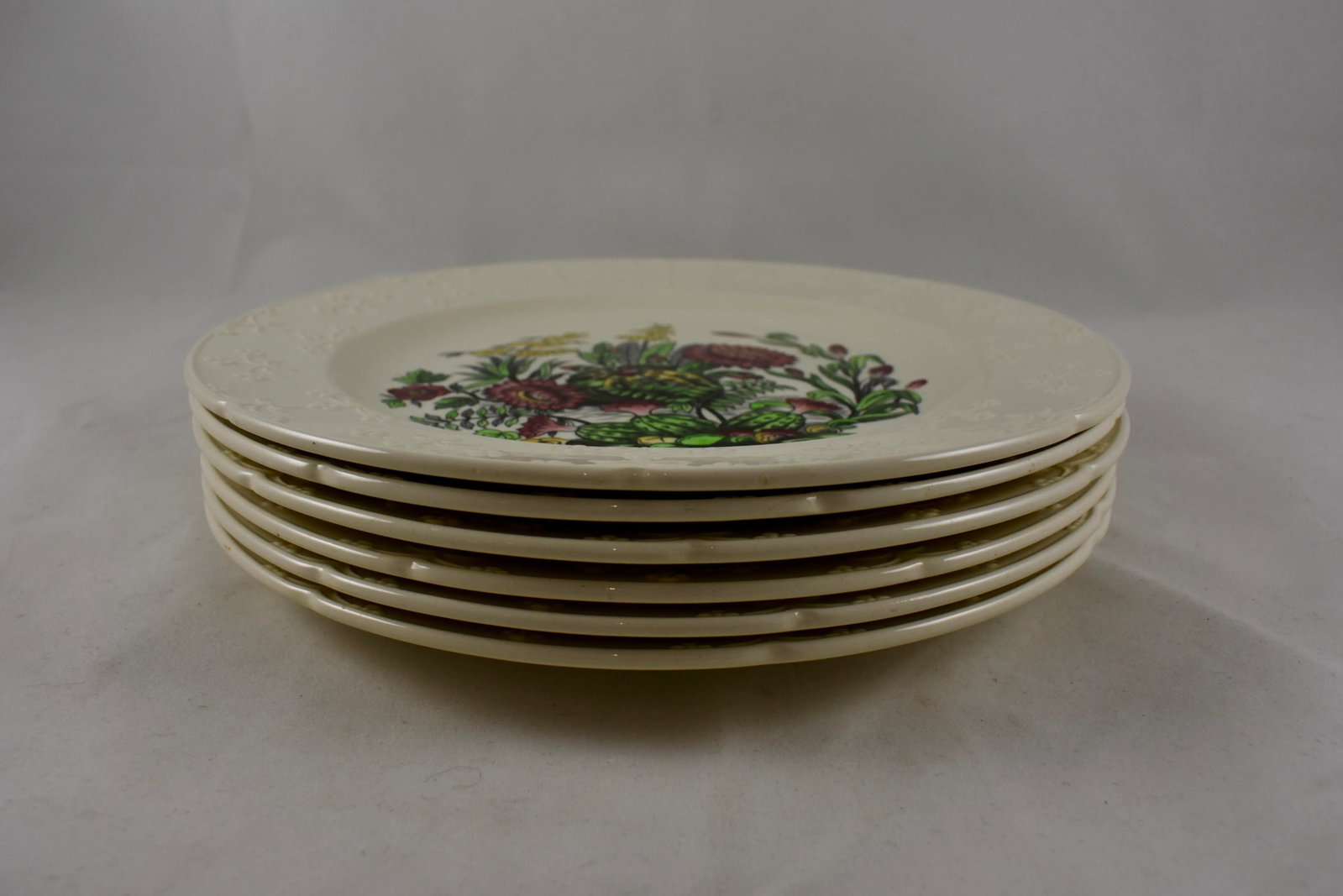 Copeland Spode English Transferware Cactus Flower Dinner Plates- Set of 6 - 8