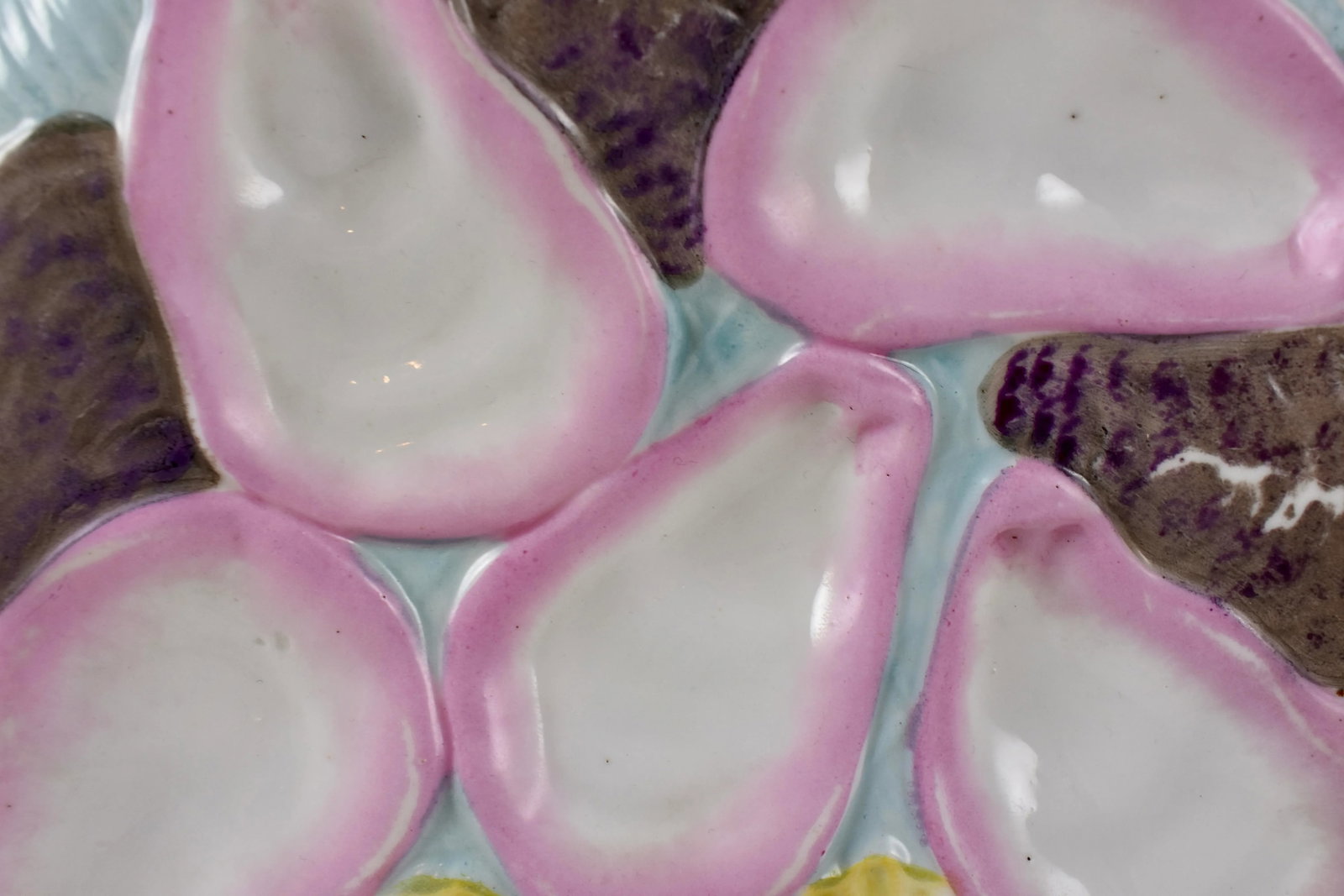 French Porcelain Half Moon Pink Shell on Baby Blue Oyster Plate - 5