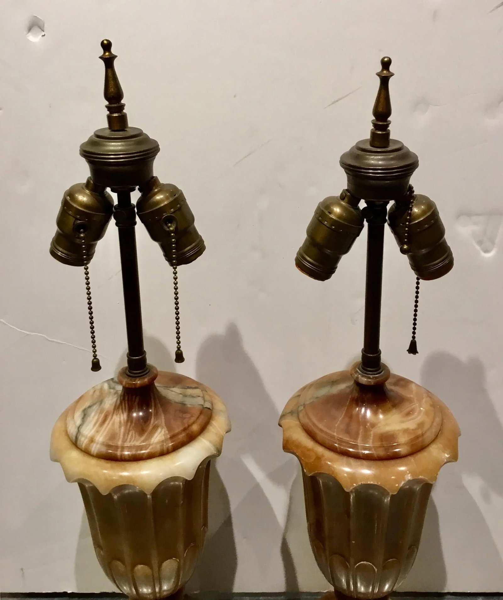 1920s Art Deco Vintage Carved Marble Urns Table Lamps Pair - 2
