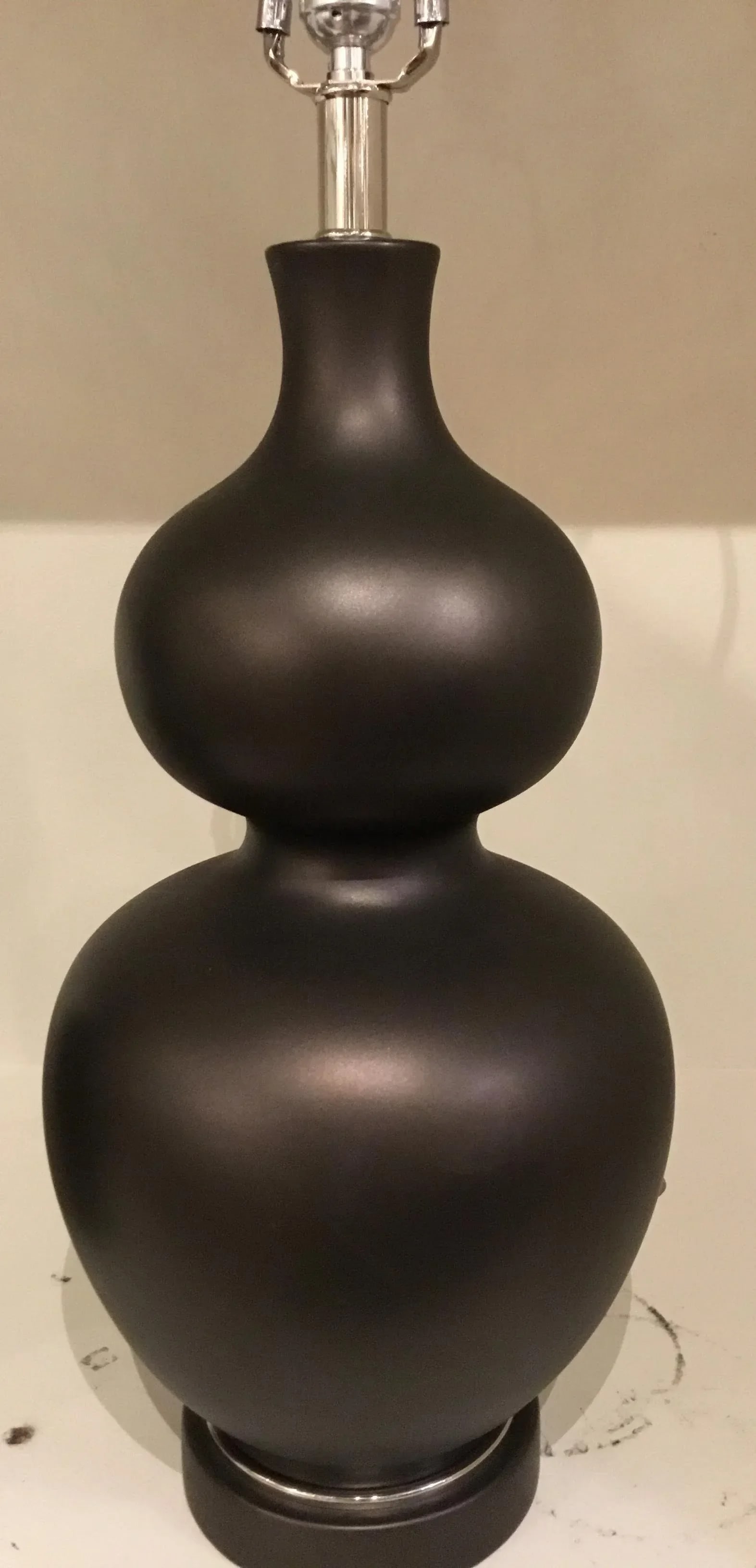 Modern Dark Metal Glaze Pair of Gourd Table Lamps - 3