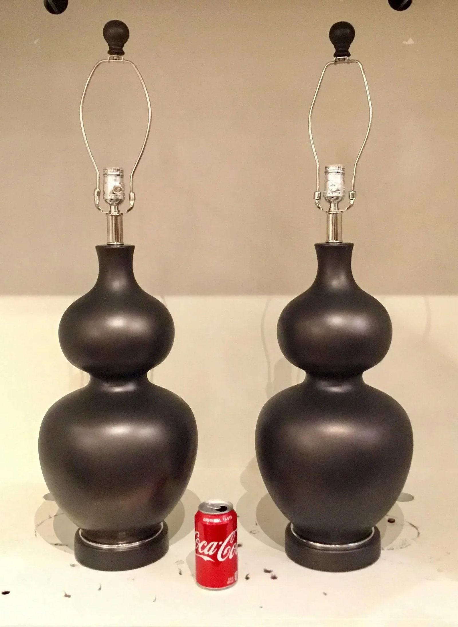 Modern Dark Metal Glaze Pair of Gourd Table Lamps - 5