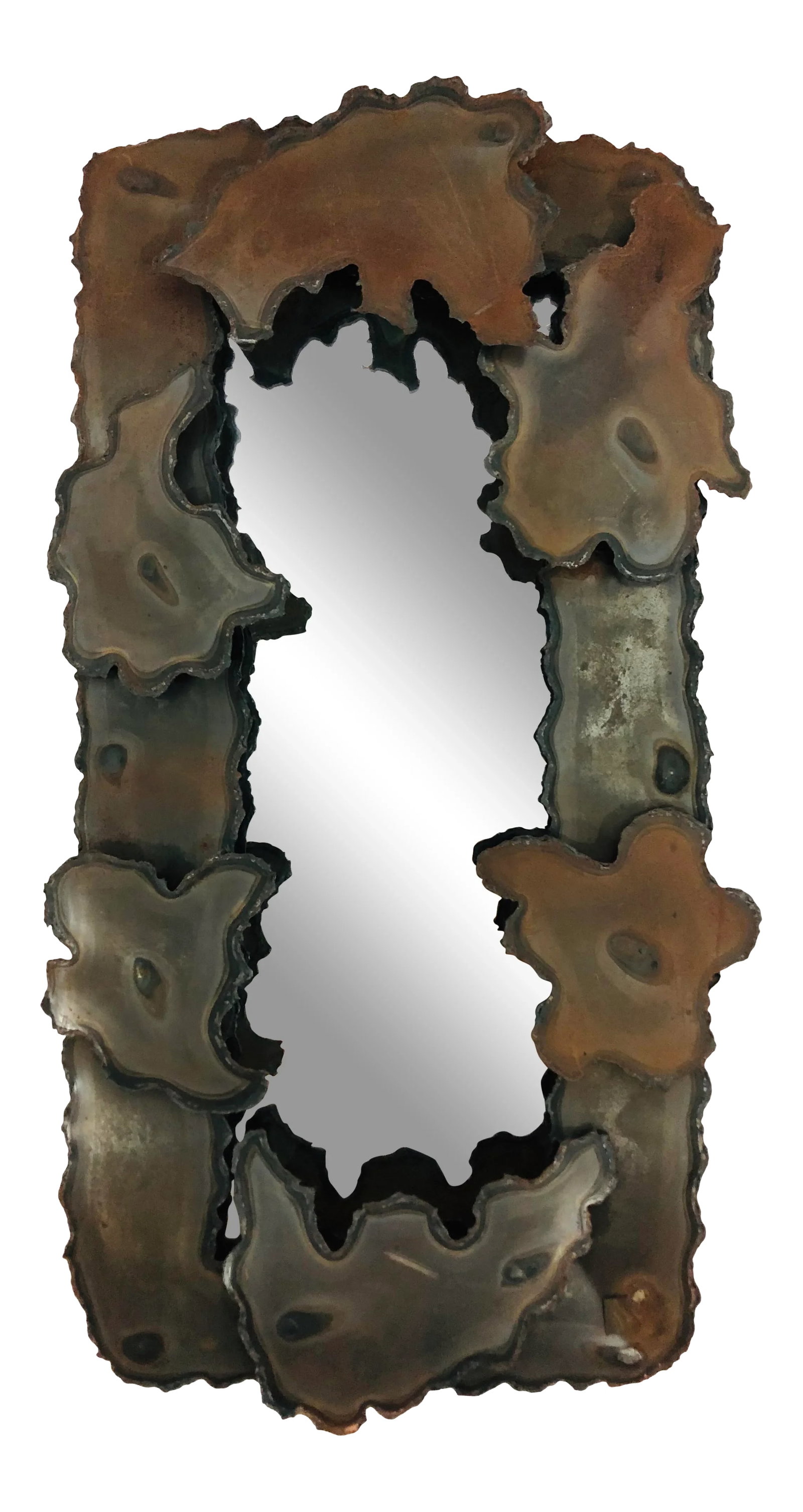 1970s Artist Signed Brutalist Metal Wall Mirror: Torched steel brutalist wall mirror, Israel 1970s. Condition: Alterations: Original Condition Unaltered Imperfections: Some Imperfections Condition Notes: Minor scrapes to metal. See images. Origin: I