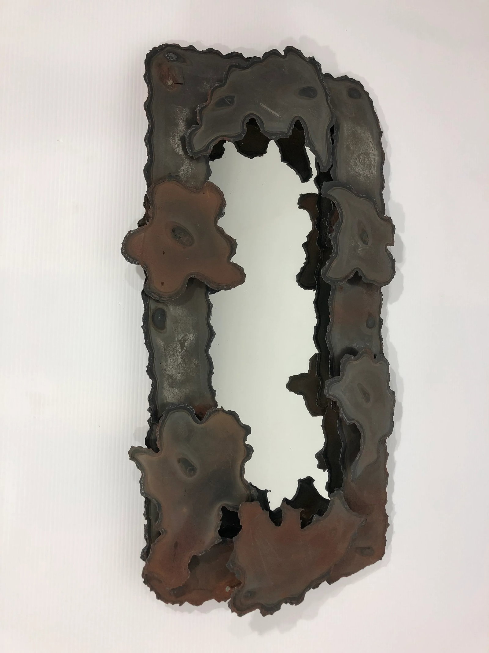 1970s Artist Signed Brutalist Metal Wall Mirror - 2