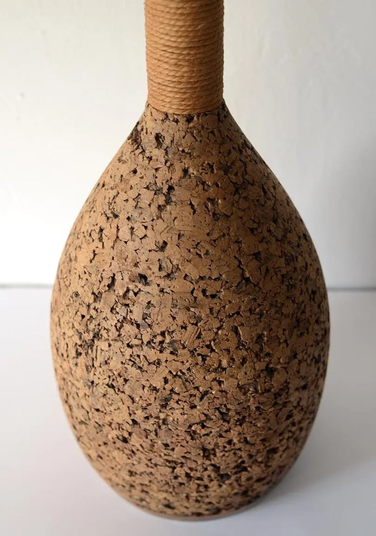 Vintage Mid-Century Modern Cork & Jute Table Lamp - 11