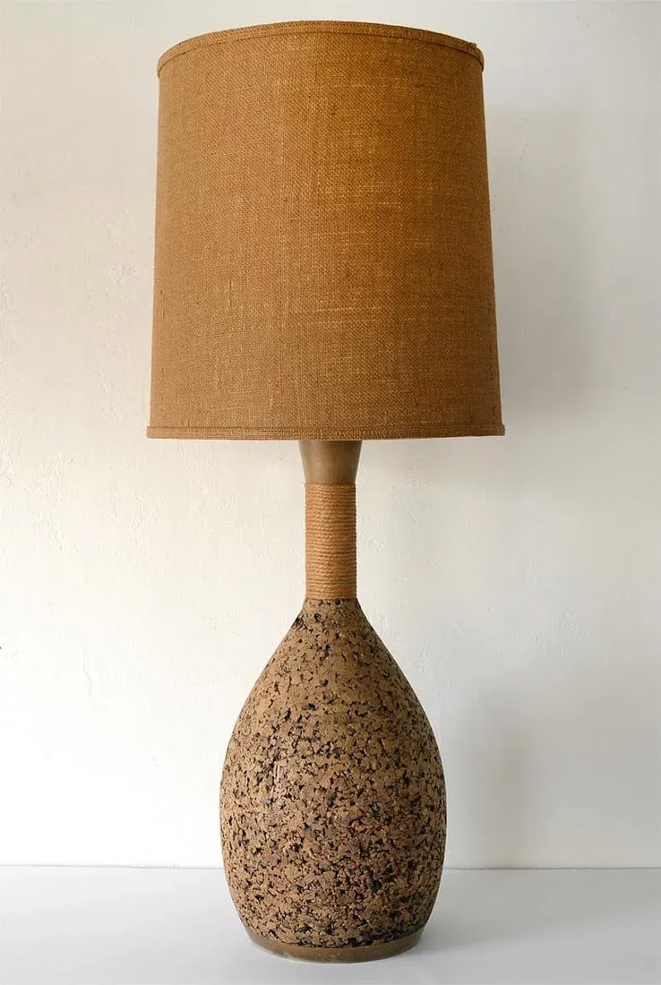Vintage Mid-Century Modern Cork & Jute Table Lamp - 2