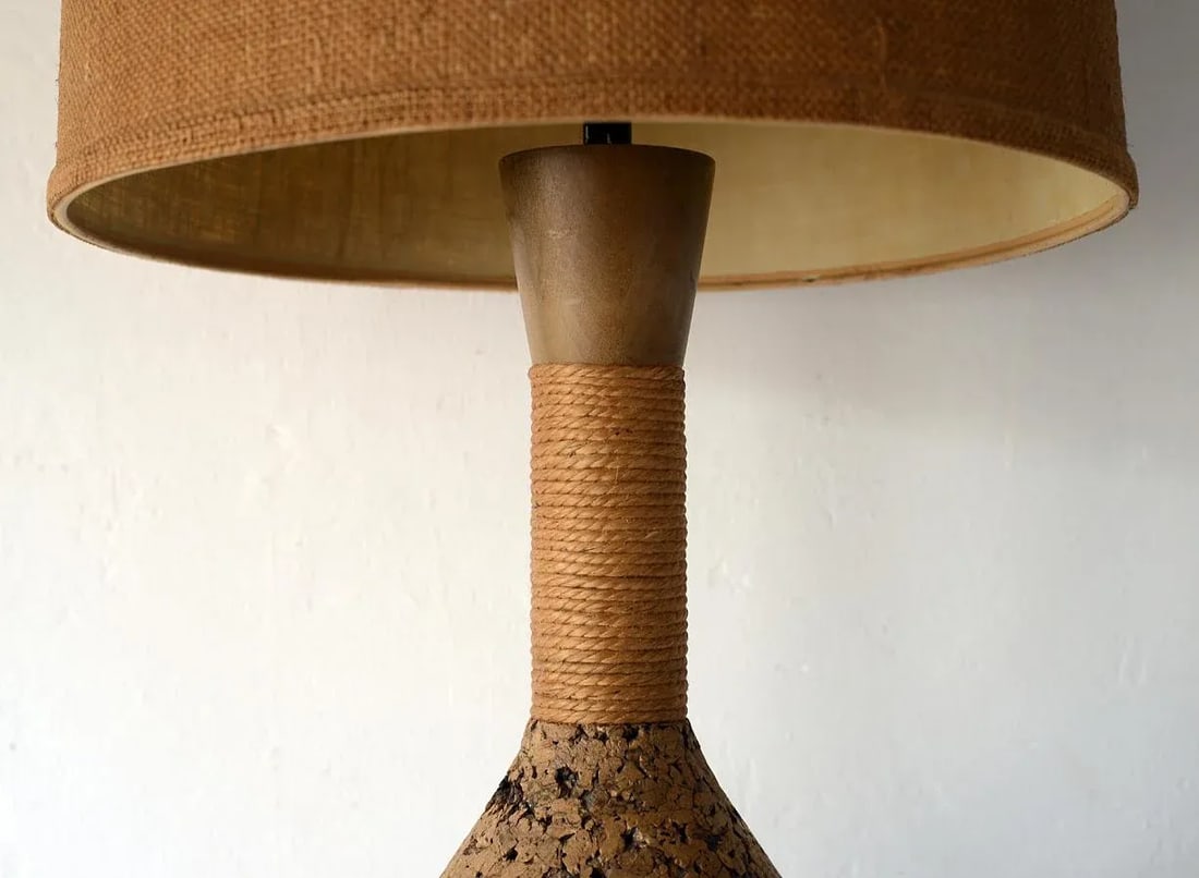 Vintage Mid-Century Modern Cork & Jute Table Lamp - 3