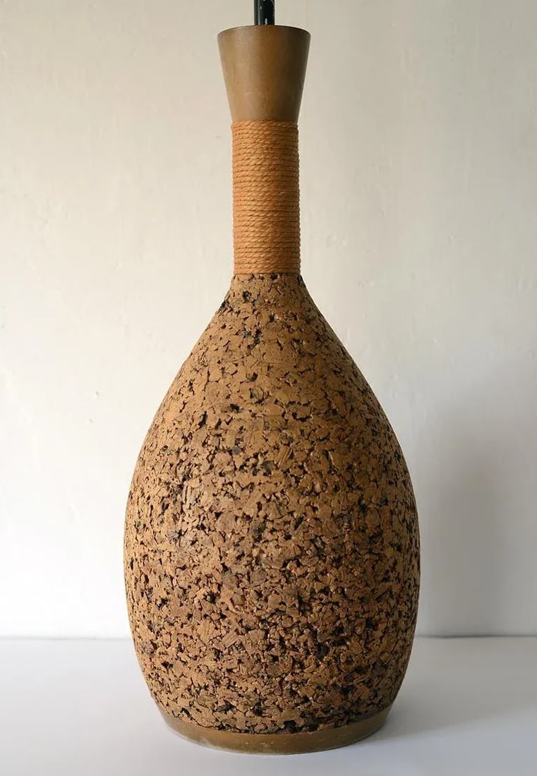 Vintage Mid-Century Modern Cork & Jute Table Lamp - 4