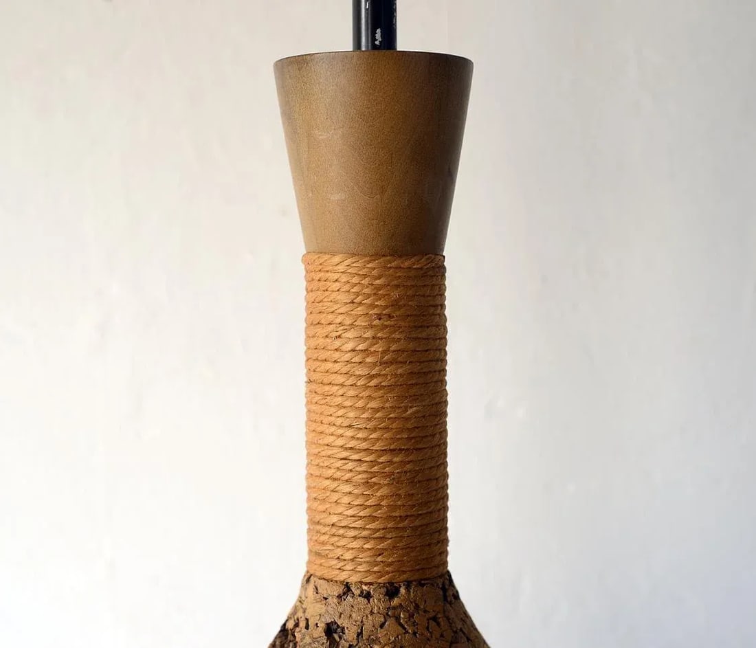 Vintage Mid-Century Modern Cork & Jute Table Lamp - 5
