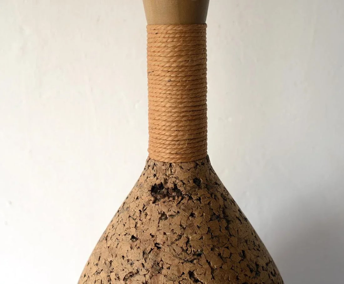 Vintage Mid-Century Modern Cork & Jute Table Lamp - 9