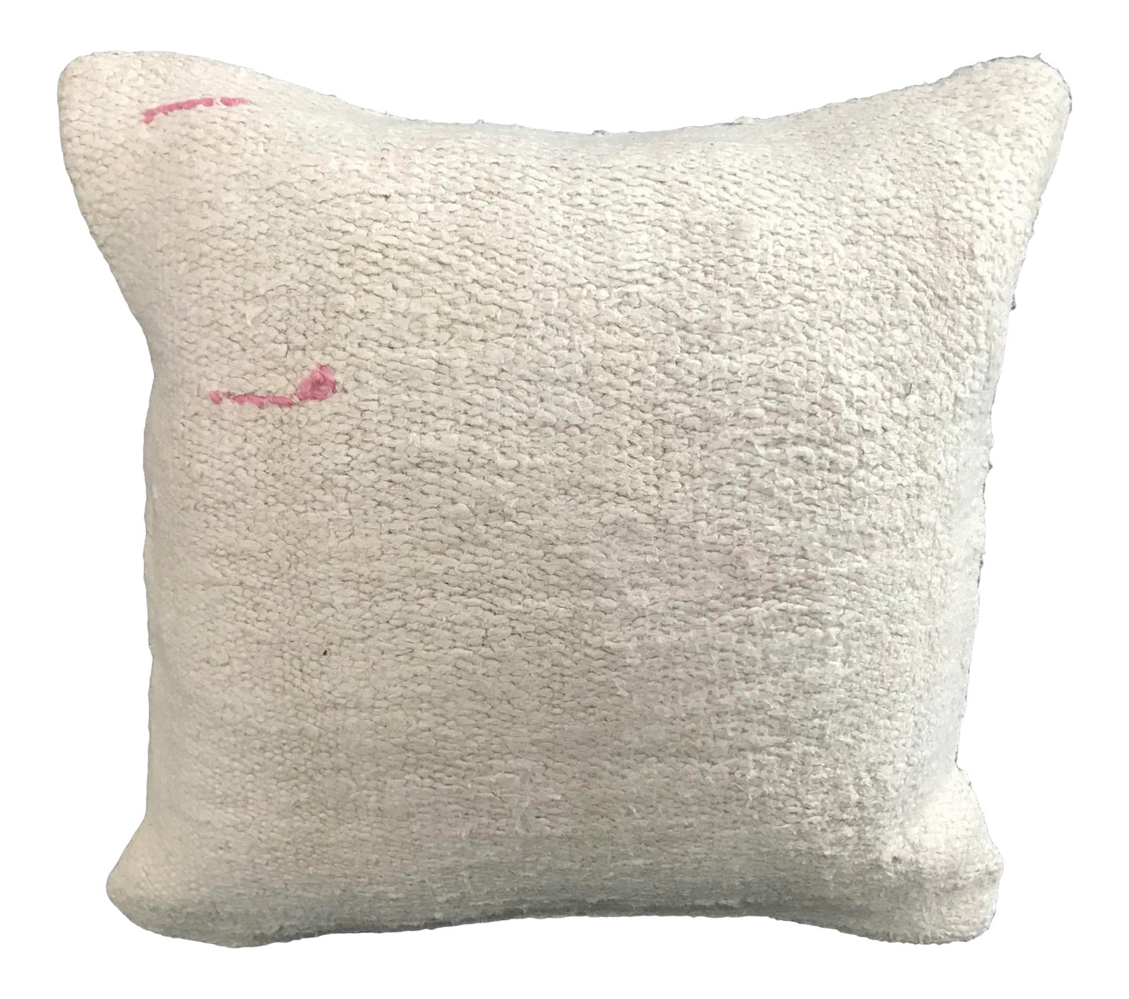 Wool Kilim Pillow: This is a decorative pillow made from a vintage Turkish pillow. The piece is made of wool. Insert not included. Condition: Alterations: Original Condition Unaltered Imperfections: Some Imperfections
