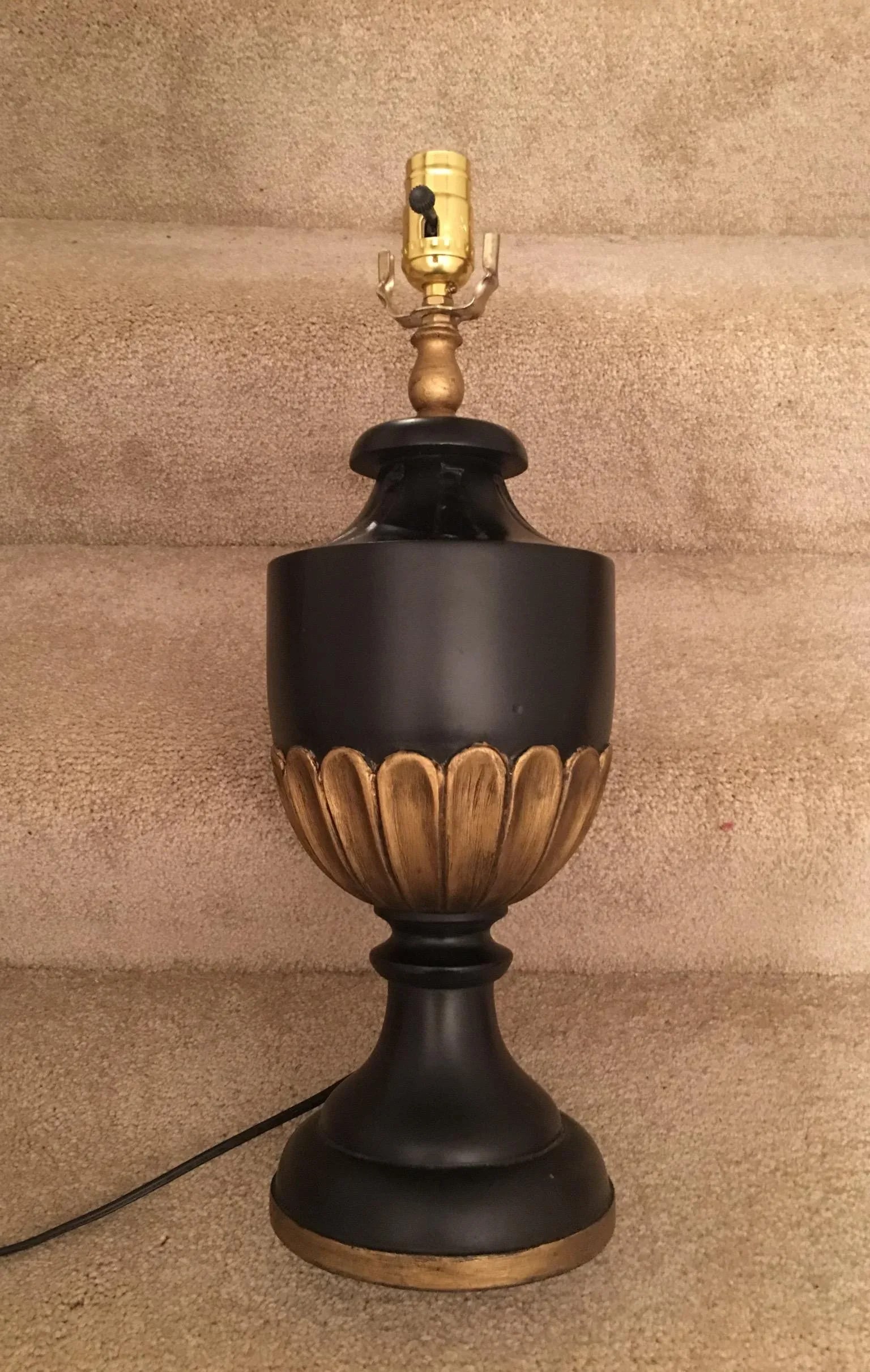 Hand-Carved Black Wooden Lamp - 3