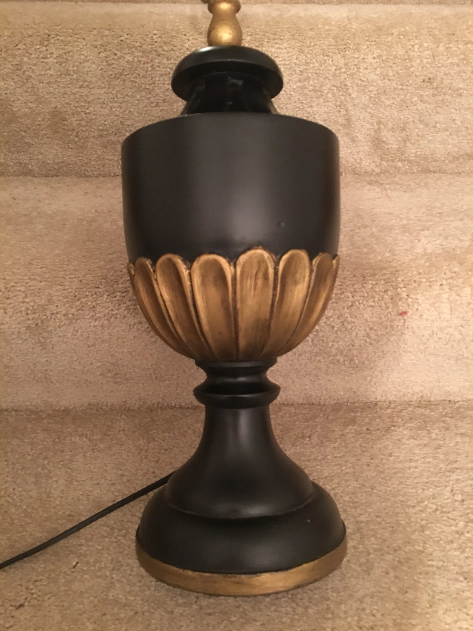 Hand-Carved Black Wooden Lamp - 5