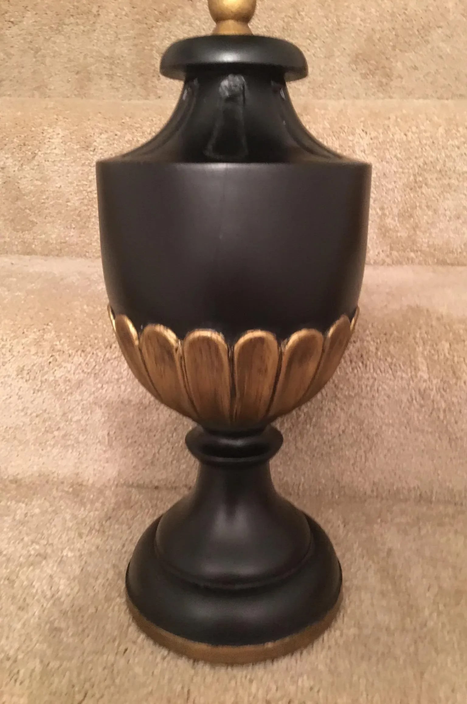 Hand-Carved Black Wooden Lamp - 8
