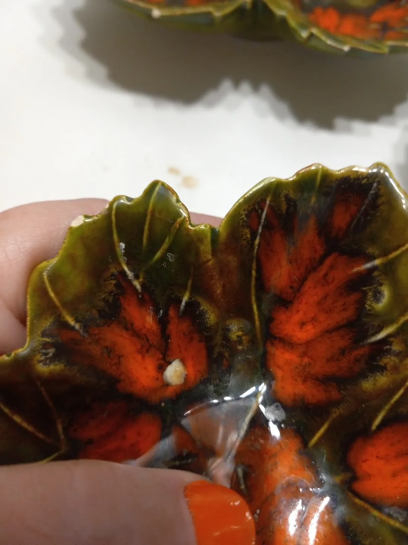 Vintage 1975 Hand Painted Glazed Fall Leaves Nesting Serving Dishes- Set of 4 - 4
