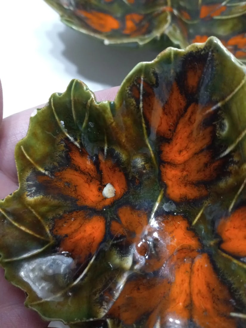 Vintage 1975 Hand Painted Glazed Fall Leaves Nesting Serving Dishes- Set of 4 - 5