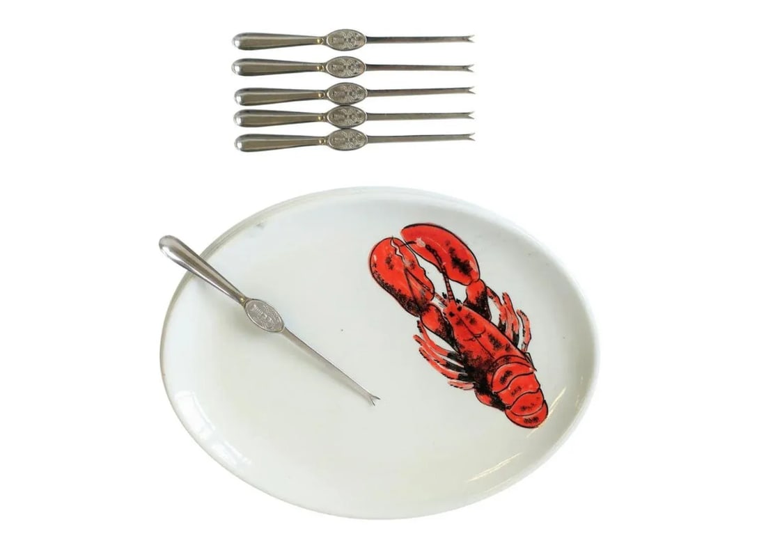 Vintage Designer Italian Lobster Plates With Forks From Sweden - Set of 6 - 2