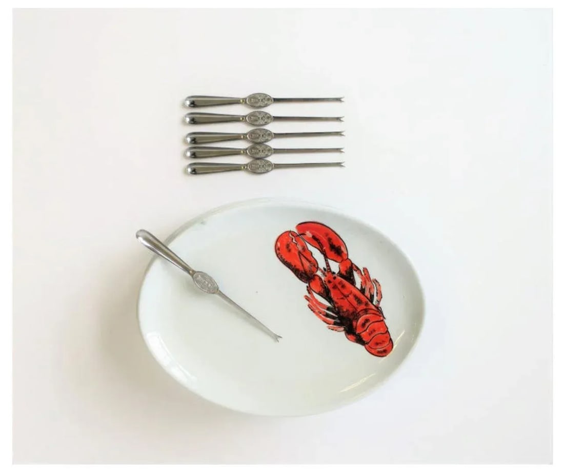 Vintage Designer Italian Lobster Plates With Forks From Sweden - Set of 6 - 3