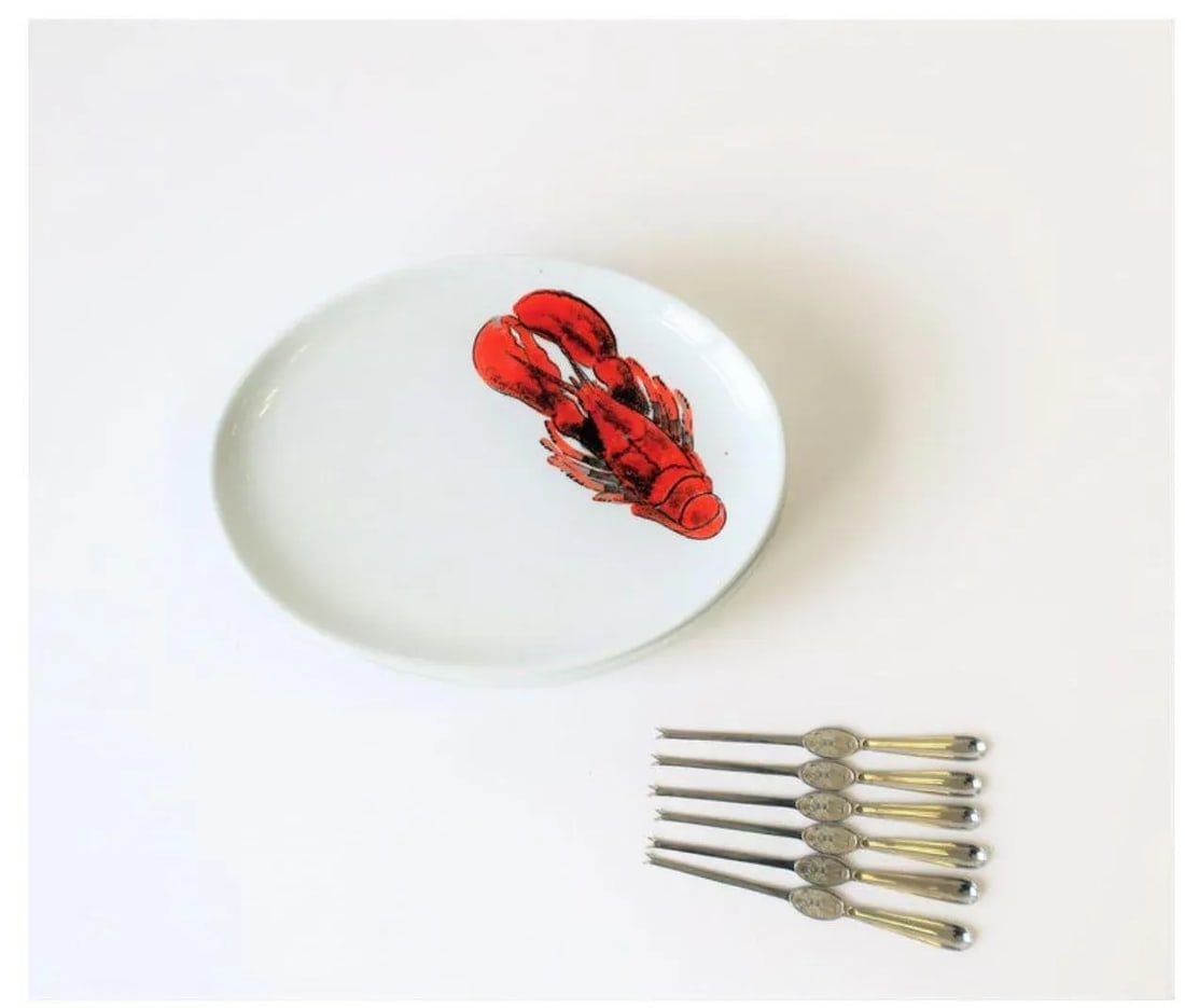 Vintage Designer Italian Lobster Plates With Forks From Sweden - Set of 6 - 4