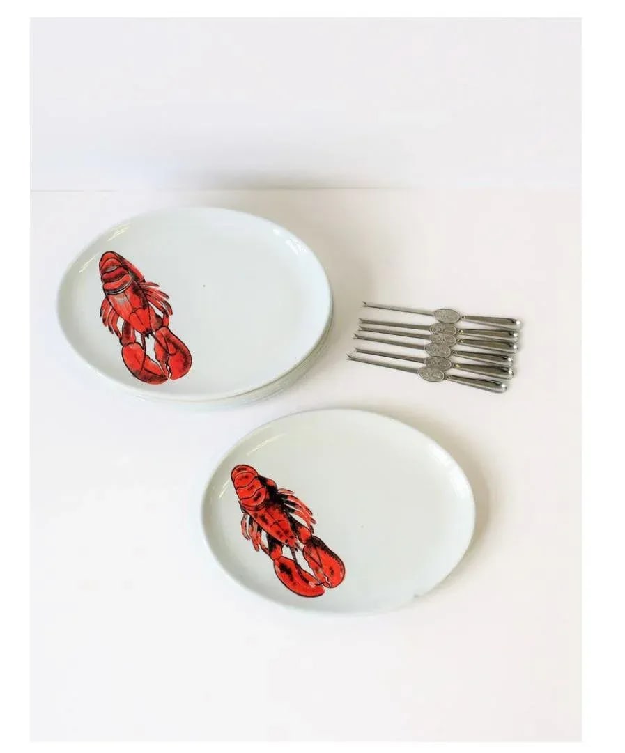 Vintage Designer Italian Lobster Plates With Forks From Sweden - Set of 6 - 6