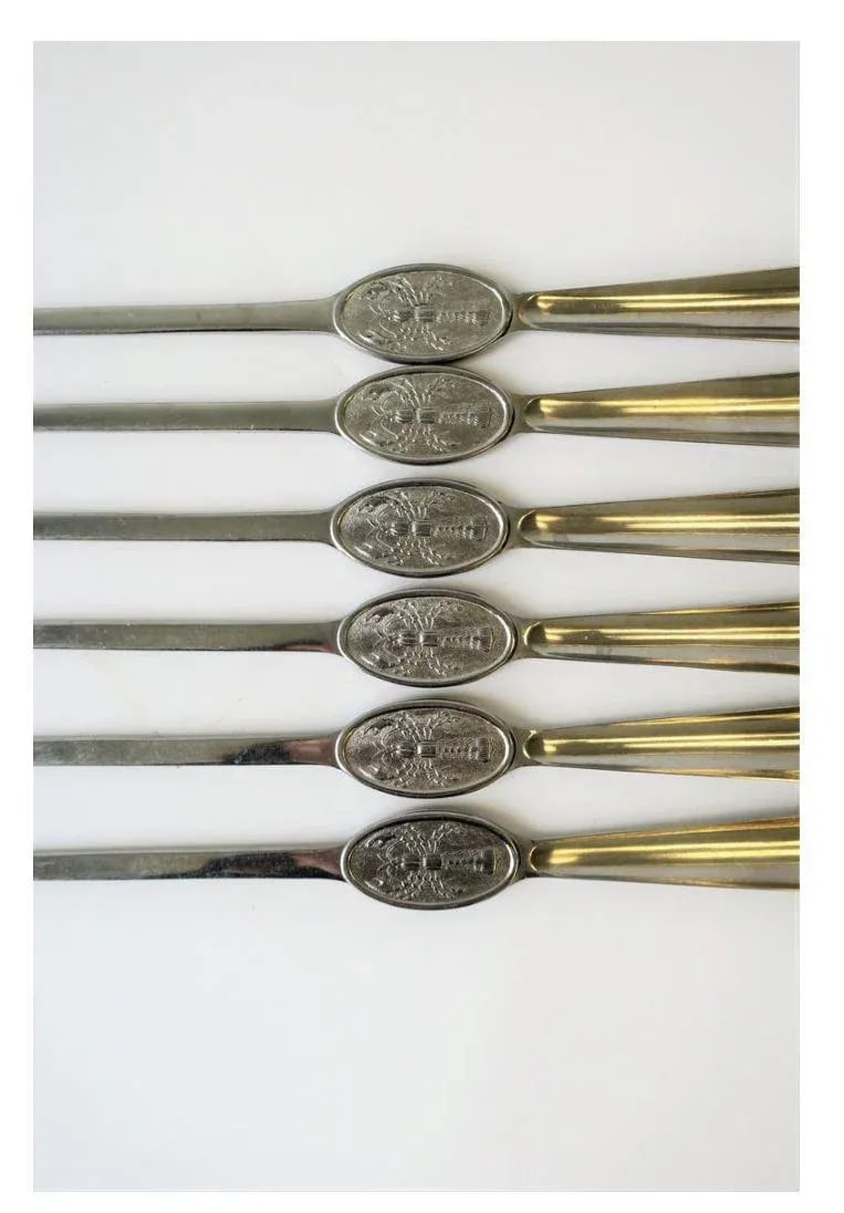 Vintage Designer Italian Lobster Plates With Forks From Sweden - Set of 6 - 8