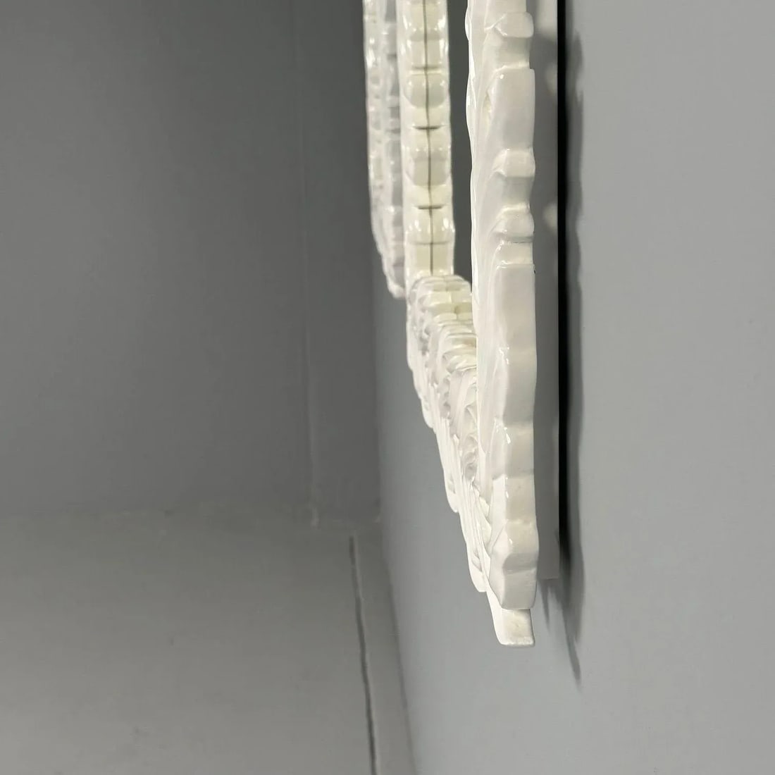 Contemporary Serge Roche Style Rectangular White Lacquer Leaf Wall Mirrors- a Pair - 11