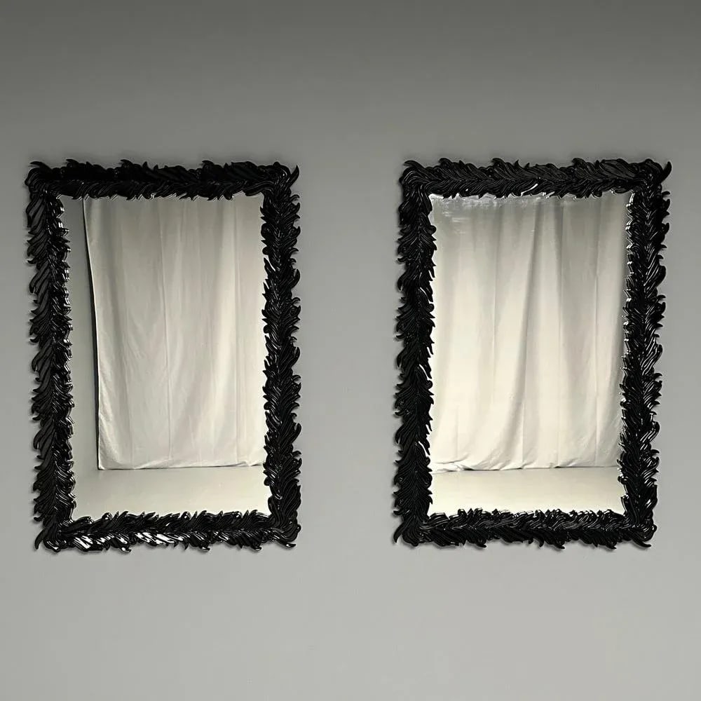 Contemporary Serge Roche Style Rectangular White Lacquer Leaf Wall Mirrors- a Pair - 12