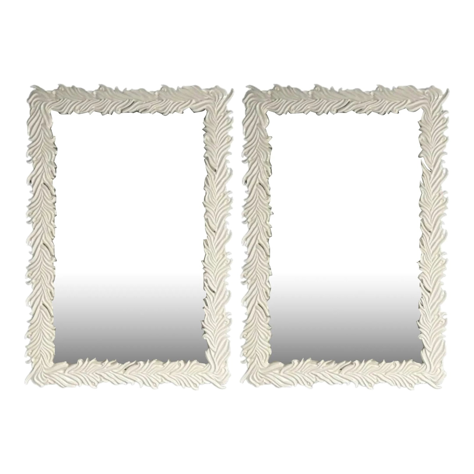 Contemporary Serge Roche Style Rectangular White Lacquer Leaf Wall Mirrors- a Pair (1 of 12)