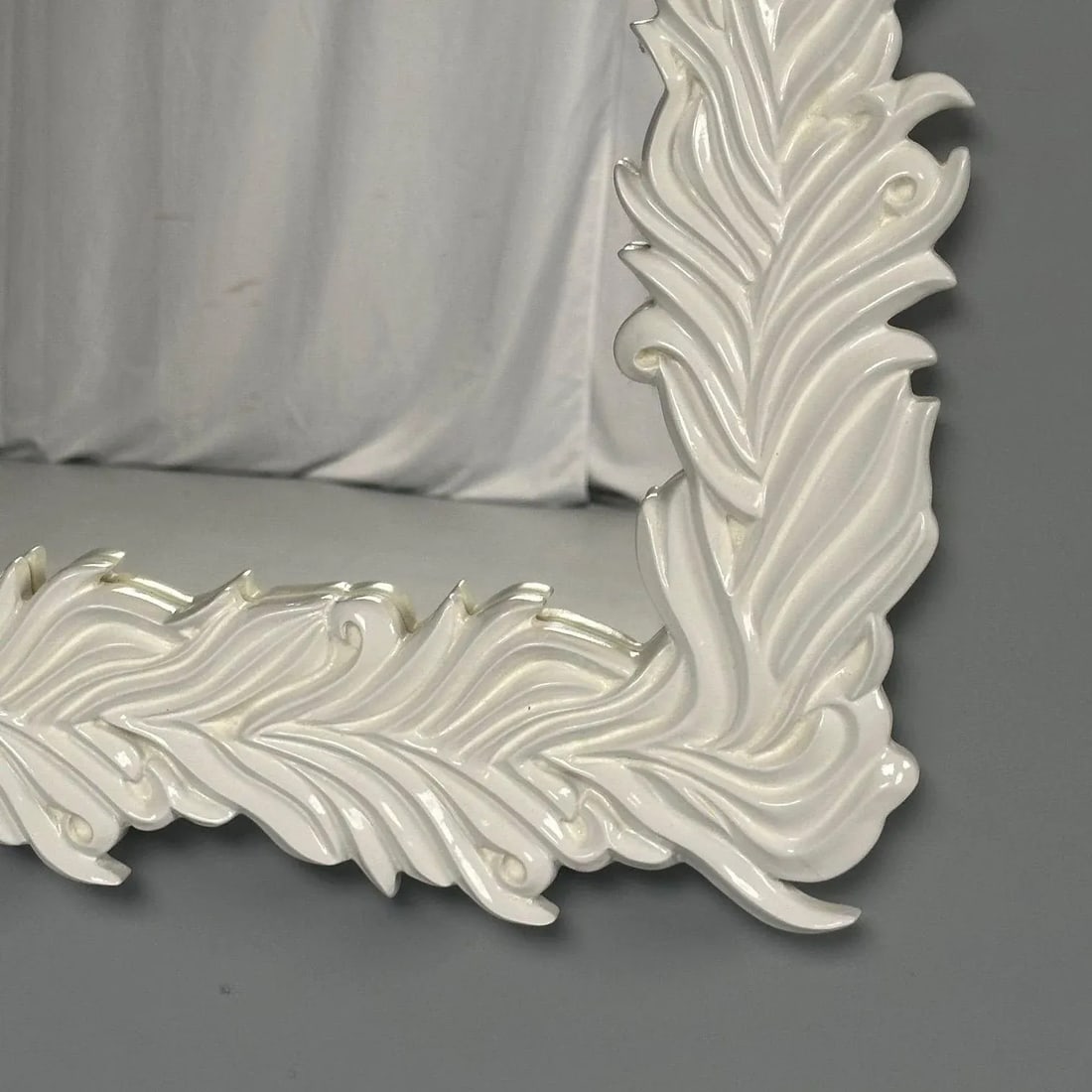 Contemporary Serge Roche Style Rectangular White Lacquer Leaf Wall Mirrors- a Pair - 8