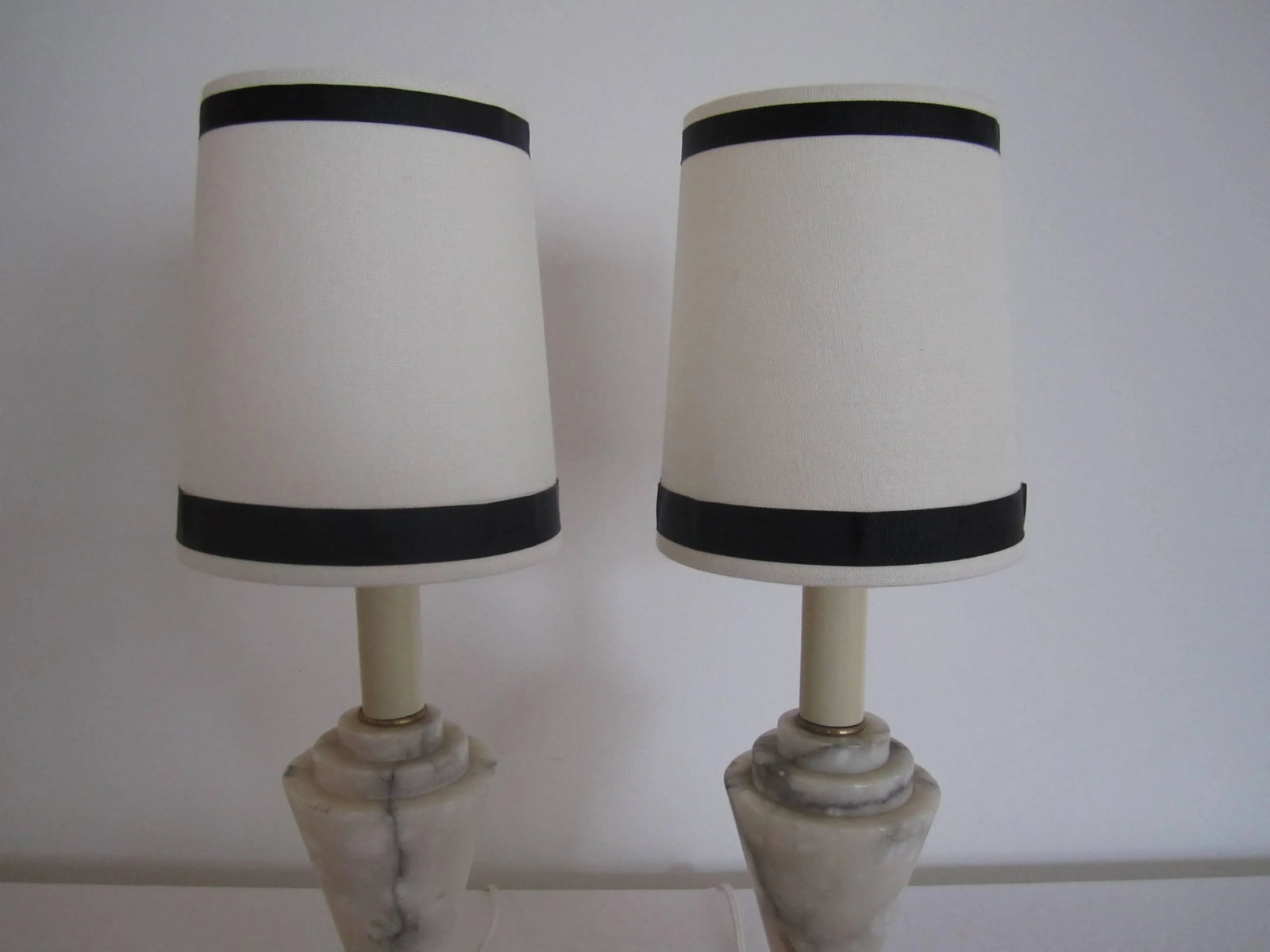 Art Deco White Carrara Marble Table or Bedside Lamps, Pair - 8