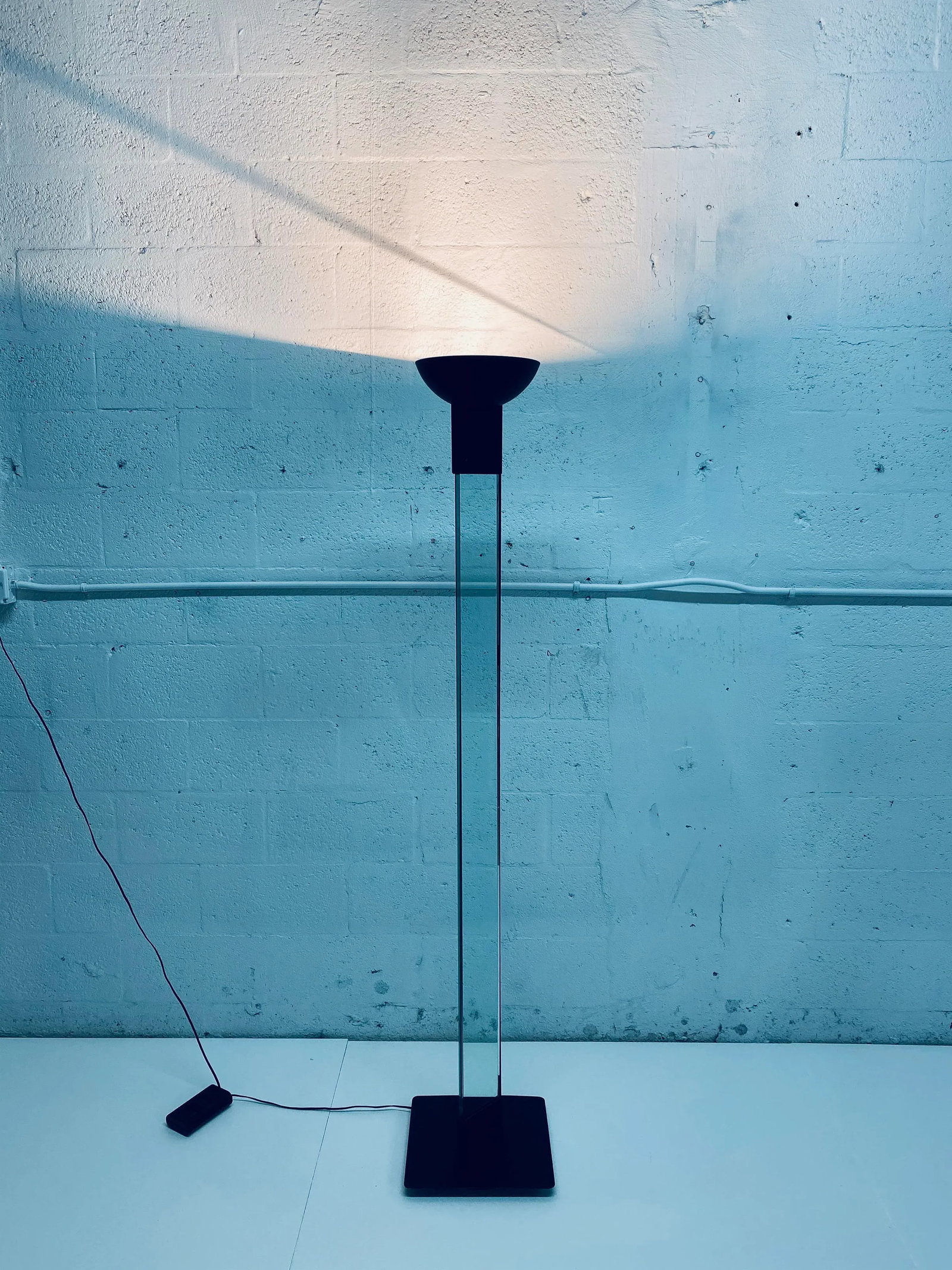 Vintage Black Steel and Glass Torchiere Floor Lamp - 10