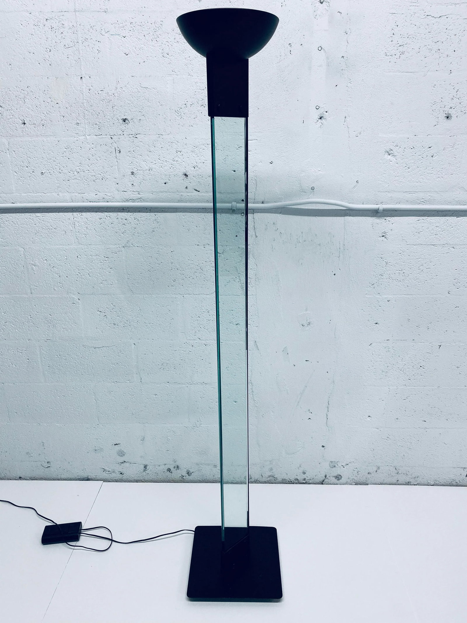 Vintage Black Steel and Glass Torchiere Floor Lamp - 2