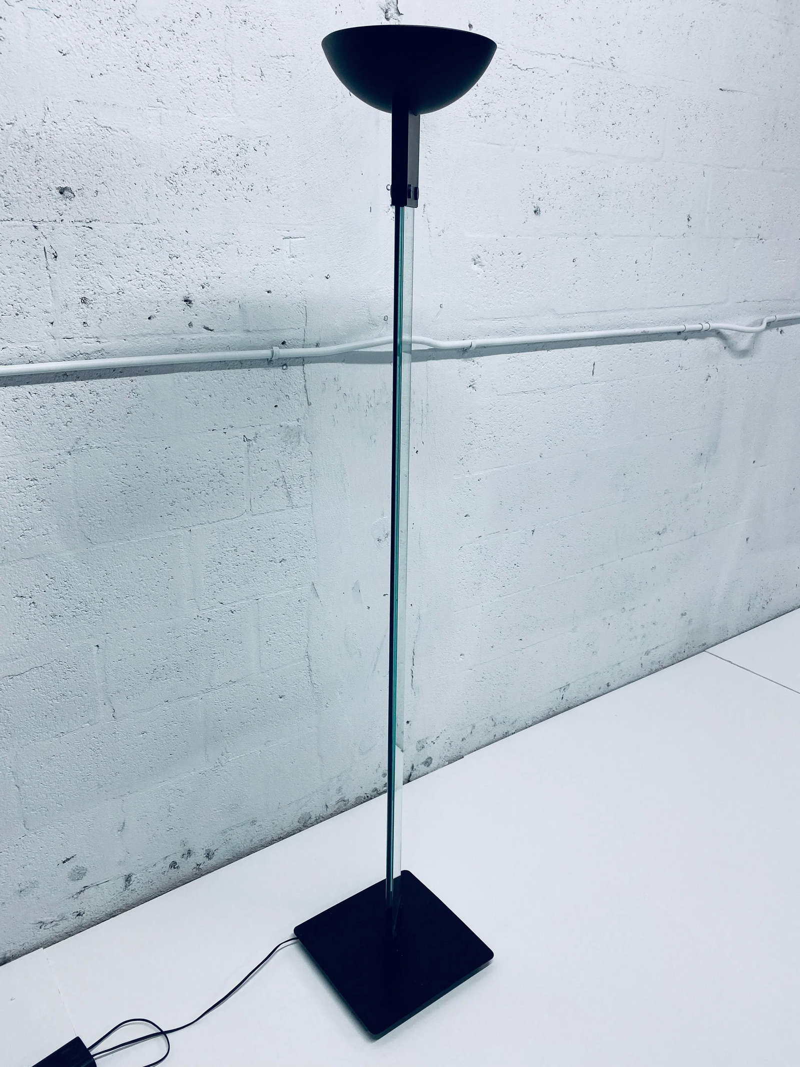Vintage Black Steel and Glass Torchiere Floor Lamp - 3