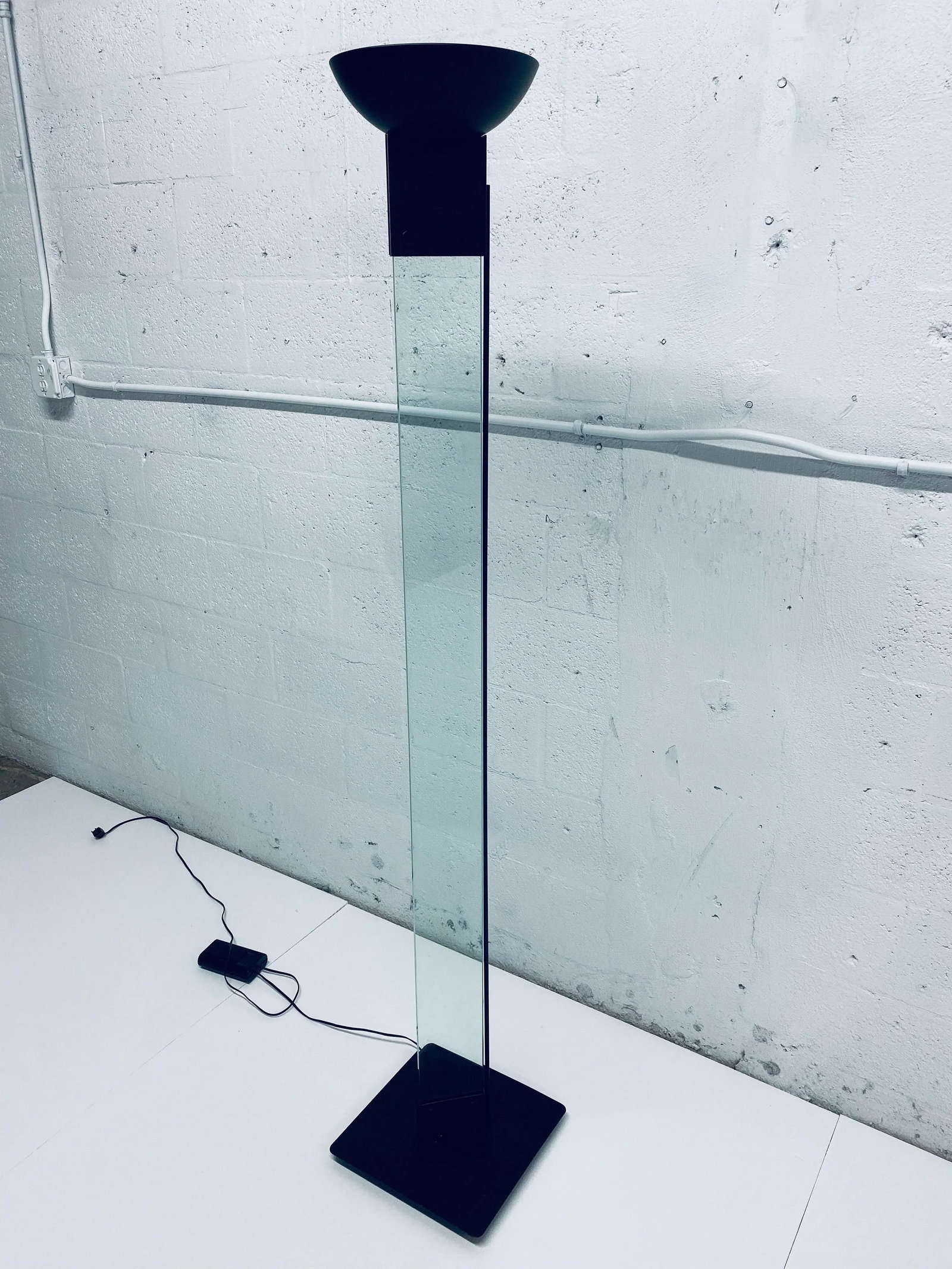 Vintage Black Steel and Glass Torchiere Floor Lamp - 4
