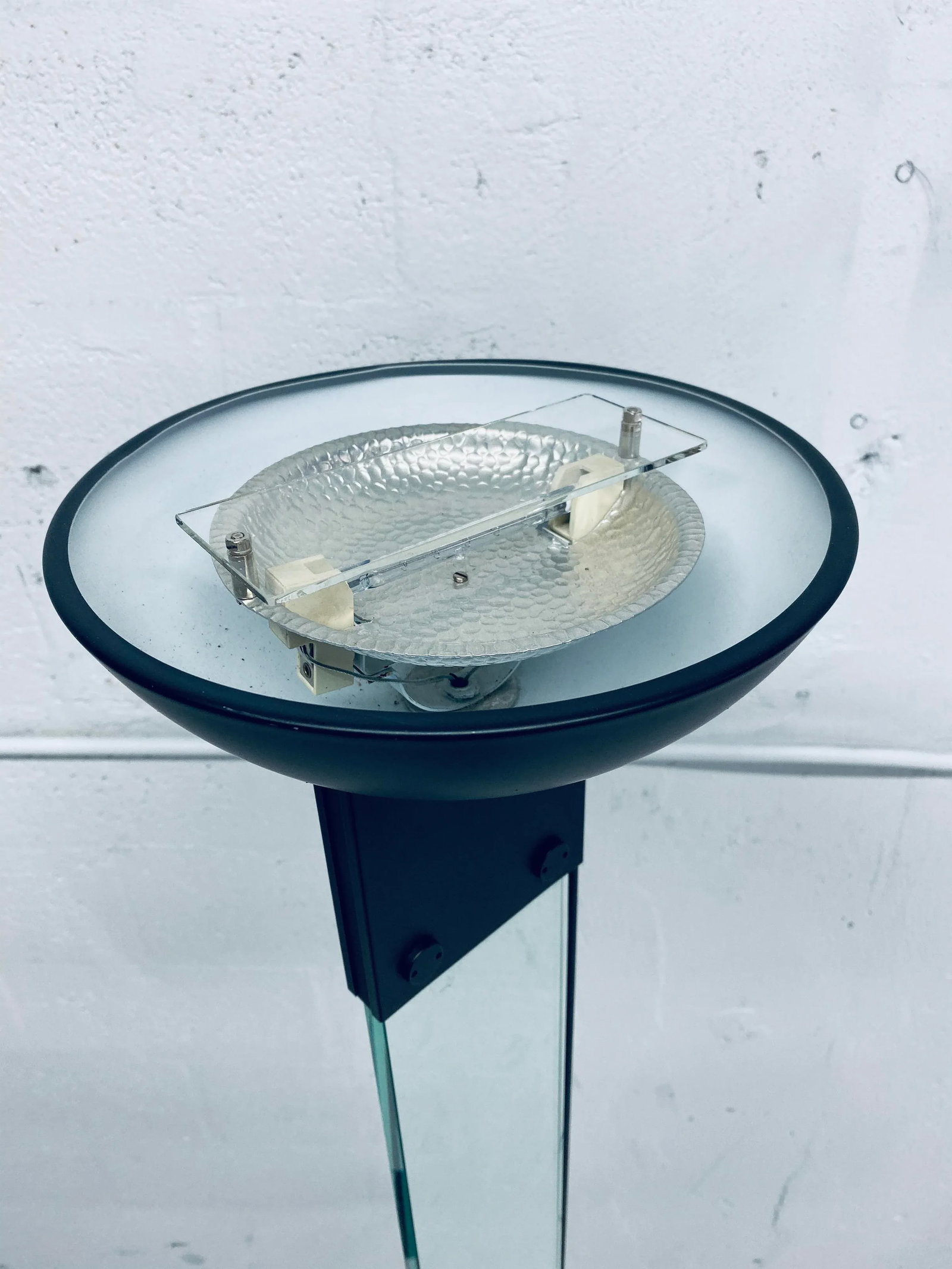 Vintage Black Steel and Glass Torchiere Floor Lamp - 7