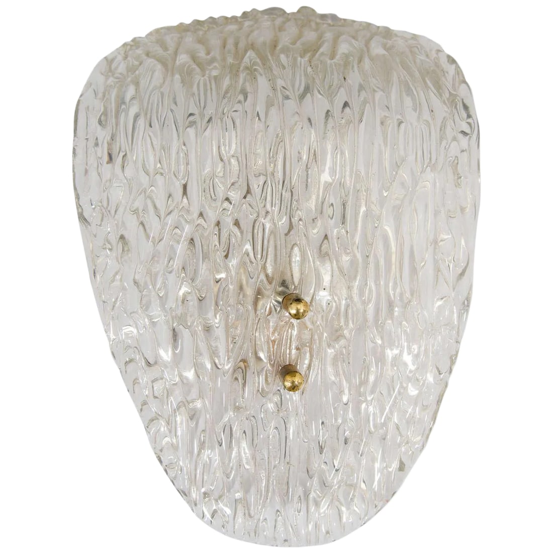 Scandinavian Modern Glass and Brass Wall Sconce: A textured clear art glass wall sconce with brass hardware, Scandinavian Modern design period, by Carl Fagerlund for Orrefors, circa mid-20th century, Sweden. Condition: Alterations: Original Conditio