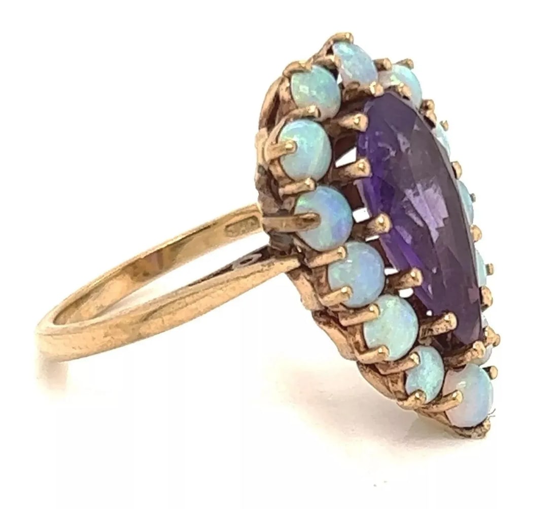 Amethyst & Opal Pear Shape 9k Yellow Gold European Ring - 5