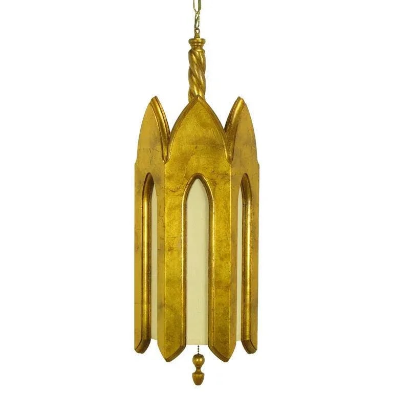 Gilt Wood & Ivory Silk Gothic Style Pendant Light. - 10