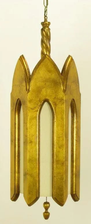 Gilt Wood & Ivory Silk Gothic Style Pendant Light. - 2