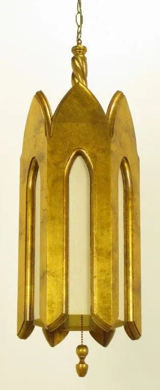 Gilt Wood & Ivory Silk Gothic Style Pendant Light. - 6