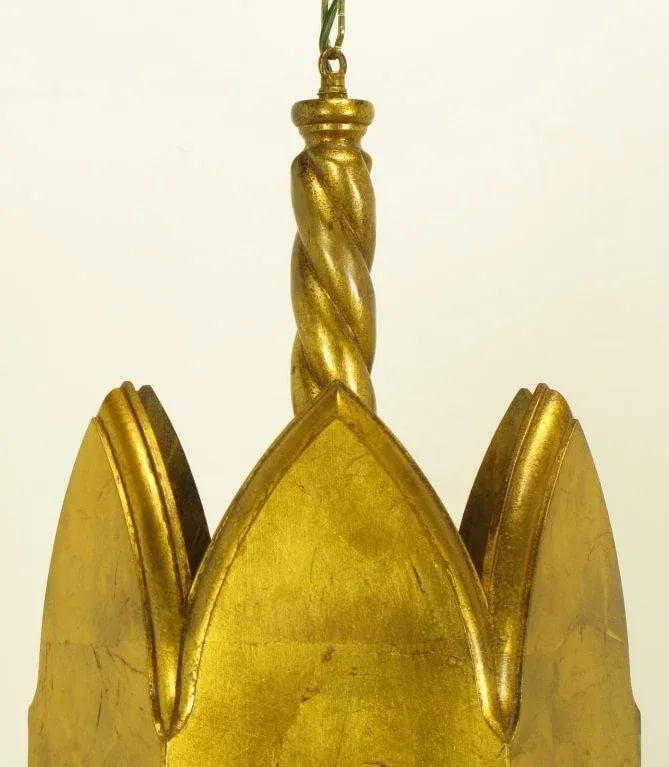 Gilt Wood & Ivory Silk Gothic Style Pendant Light. - 7