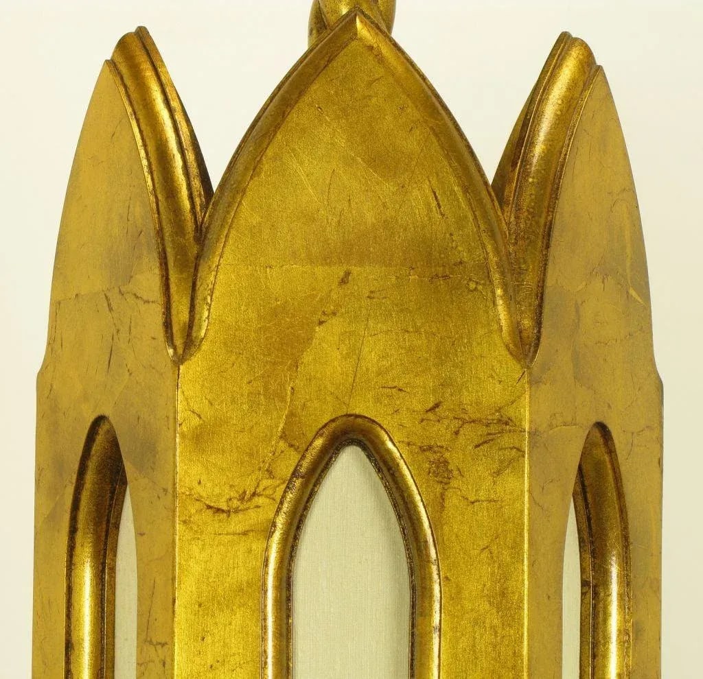 Gilt Wood & Ivory Silk Gothic Style Pendant Light. - 8