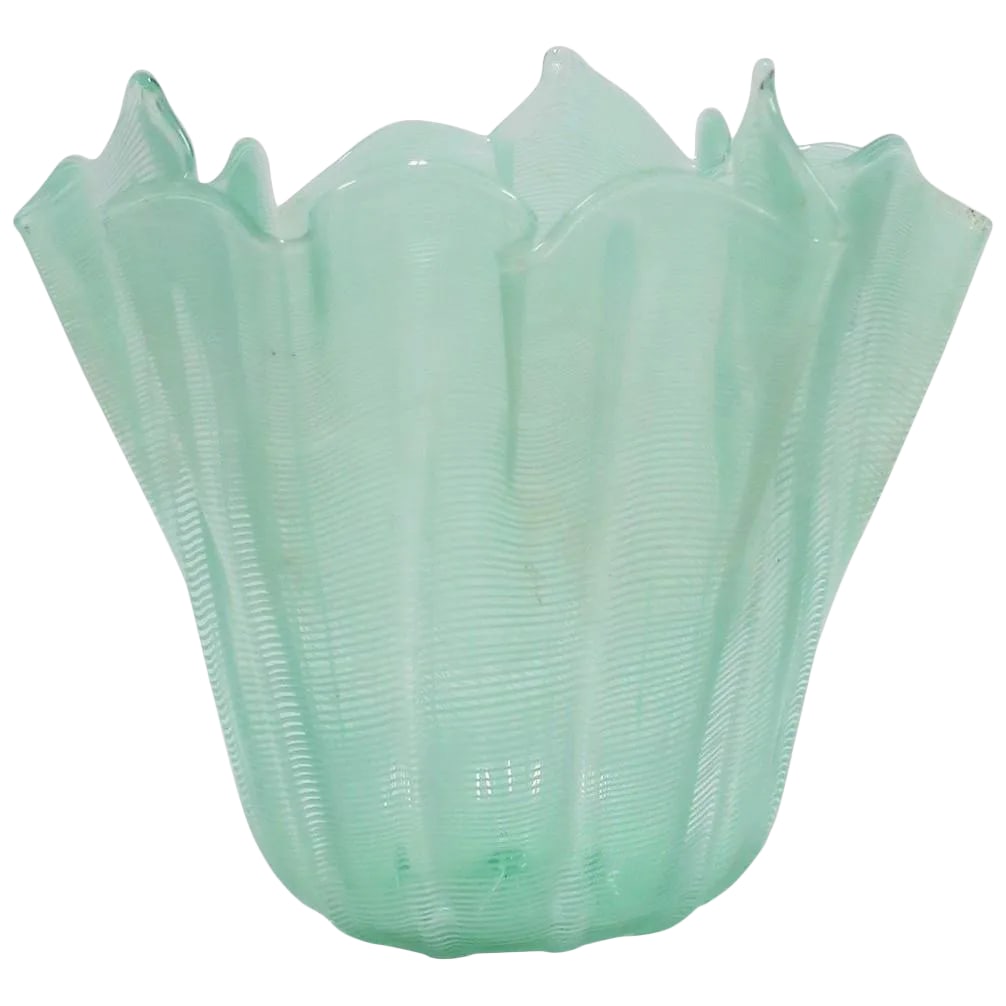 Italian Murano Art Glass Handkerchief Vase: A very beautiful Italian Murano art glass 'handkerchief' vase in the style of Venini, circa mid-late 20th century, Italy. This is a very finely handcrafted Murano art glass vase in clear with white