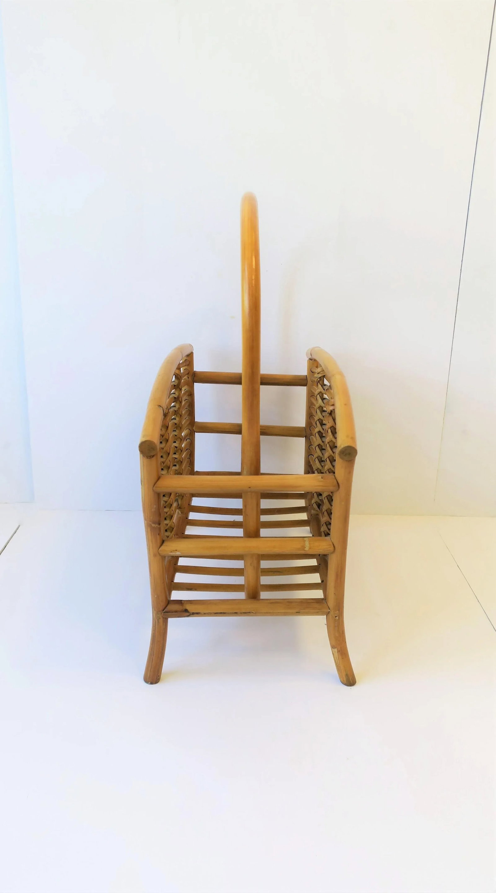 Wicker Rattan Bamboo Magazine Rack or Holder, Circa 1970s - 4