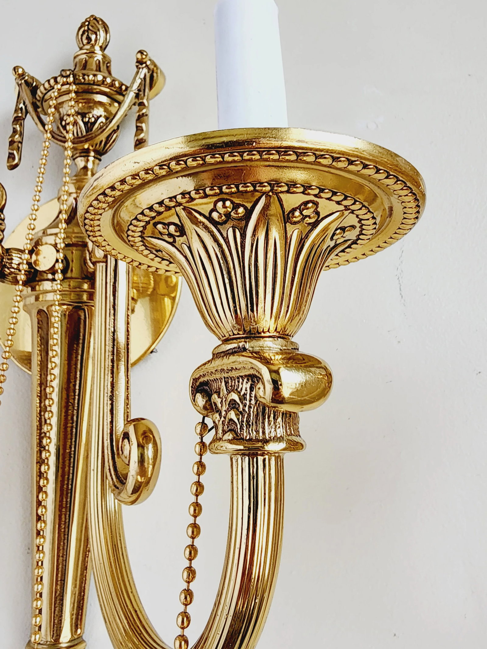 French Louis XVI Style Brass Wall Sconces-A Pair - 10